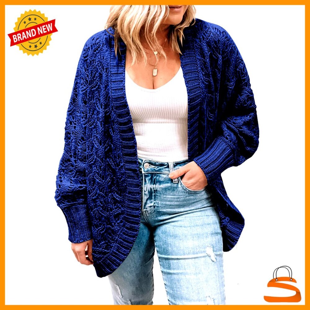 Crochet Knit Cardigan Sweater Long Sleeve Hollow Out Open Front Plus Size